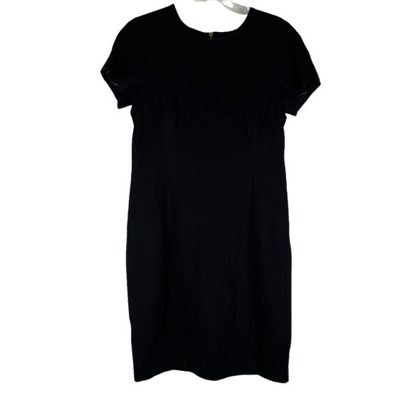 Ellen Tracy Little Black Dress Gold Zipper Cap Sleeves Women's 10 Sheath - Picture 1 of 12